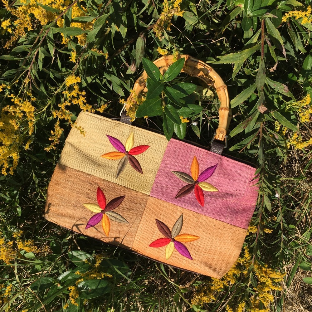 💐 Vintage Liz Claiborne Raffia Bamboo Handbag